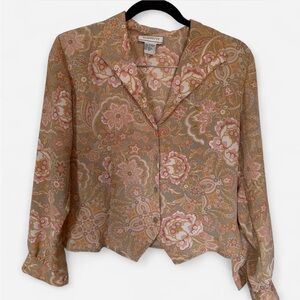 Silhouette Floral Paisley Blouse in Pink, Peach and Tan